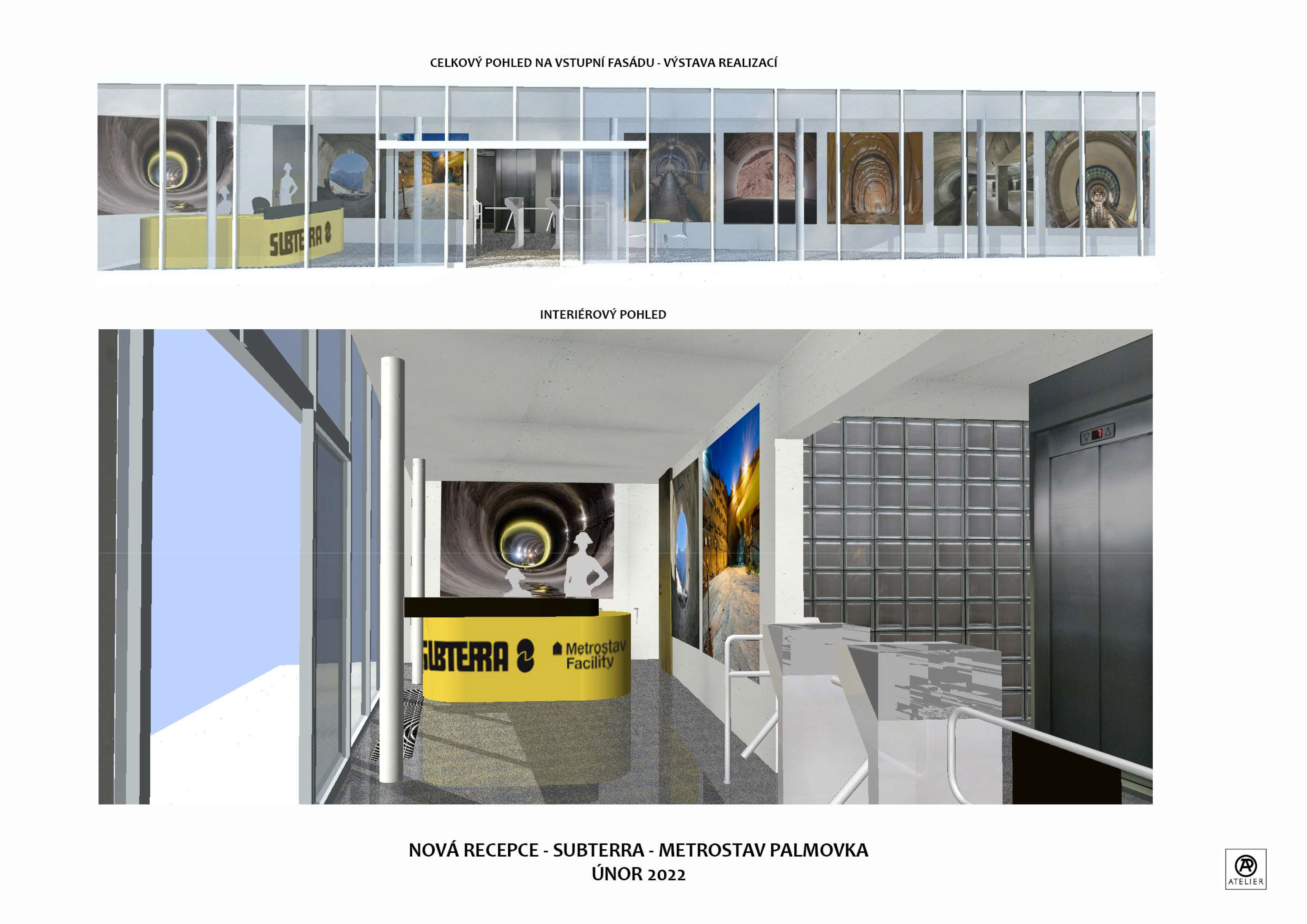 Nová recepce budova Subterra - Mestrostav Palmovka - rekonstrukce vstupních prostor 